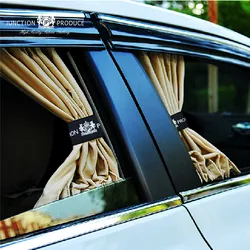 2Pcs JDM Junction Produce White JP Letter Stitchwork Beige Car Window Shade Valance Auto Curtains Uv Protection VIP Universal