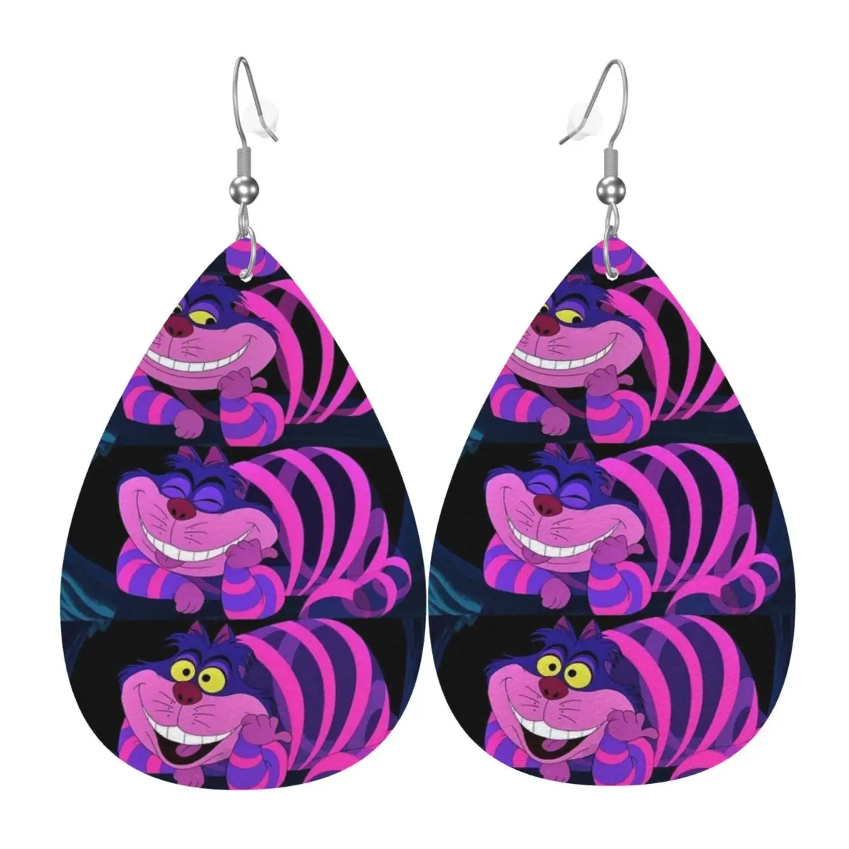 

Серьги-подвески на заказ «Чеширский кот» из кожи, серьги-капли из ПВХ-кожи «Алиса в стране чудес» для подарков, изящные украшения