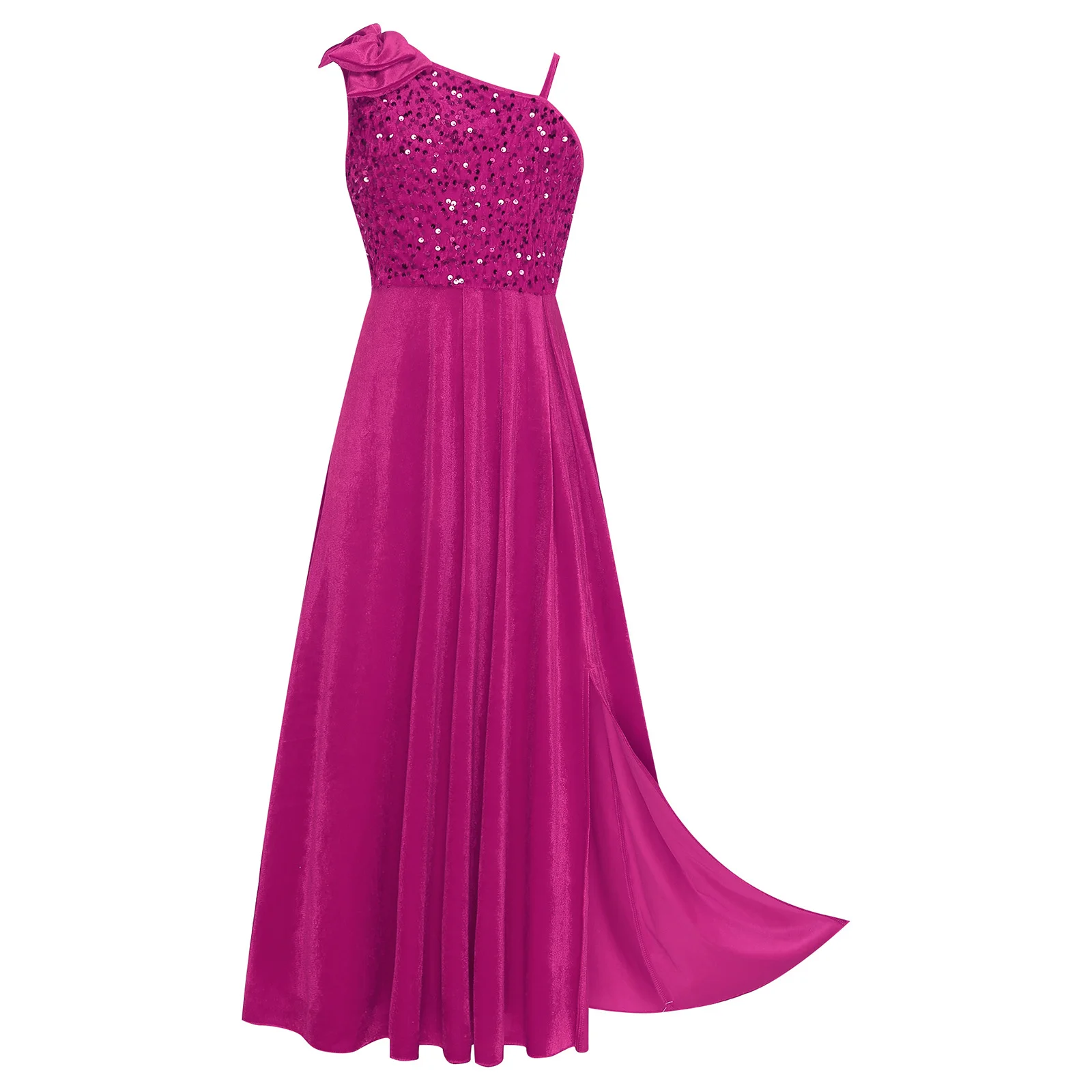 Elegant Girls Junior Bridesmaid Dress One Shoulder Slit Flower Girl Dress for Wedding Party Festive Costume Children's Dresses view 2