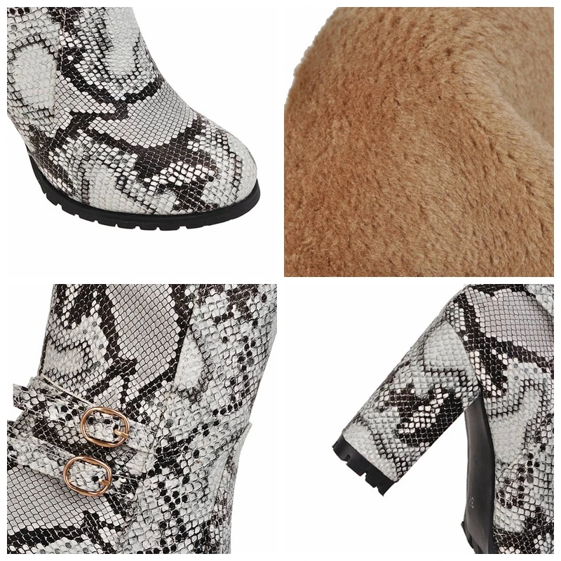 REAVE CAT Women Knee Boots Round Toe Pattern Hight Heels Thick Heel Side Print Big size 34-43