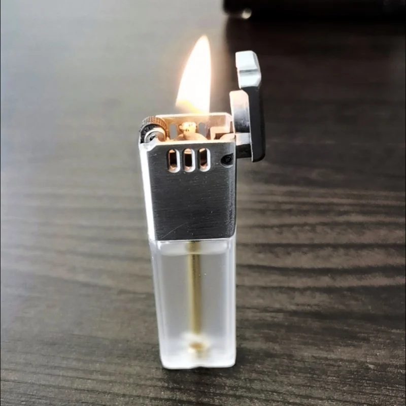 

Прозрачная зажигалка с масляным отделением, портативная колесная зажигалка, винтажная классическая зажигалка с открытым пламенем, аксессуары для курения, подарки