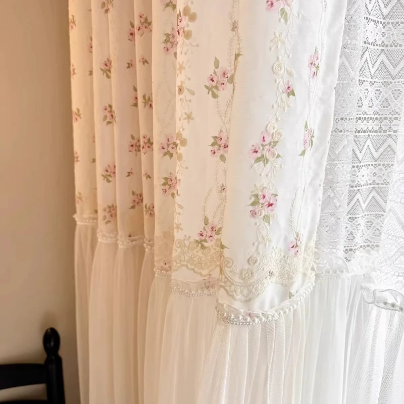 Double Layer Pearl Sheer Curtain Embroidered Jacquard Light-transmitting Slightly Transparent Romantic Atmosphere Gauze Curtain