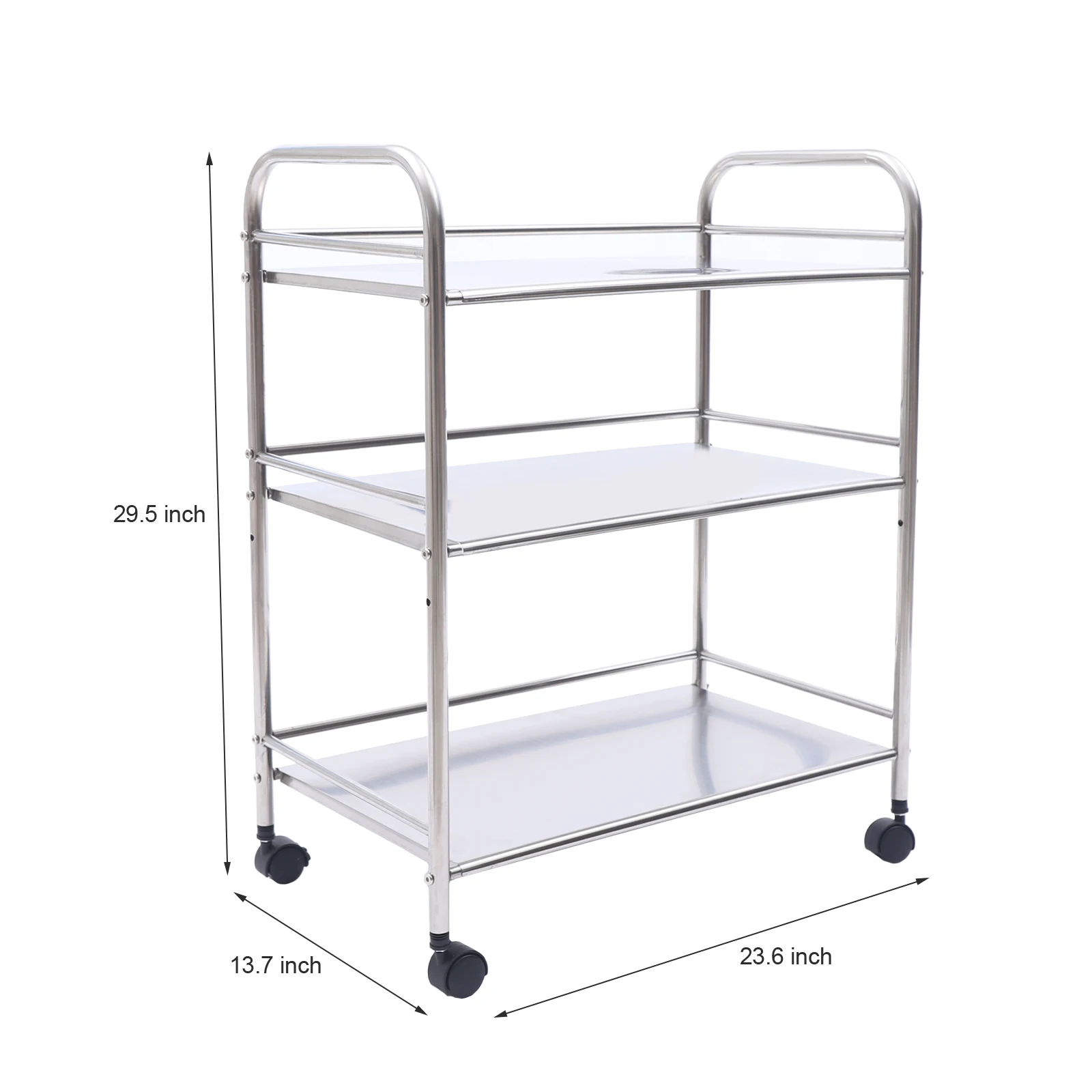 Modern 23.6*13.7*29.5 inches Silver 3-Tier Rolling Utility Cart Storage Organizer Kitchen Trolley Rack Shelf Service