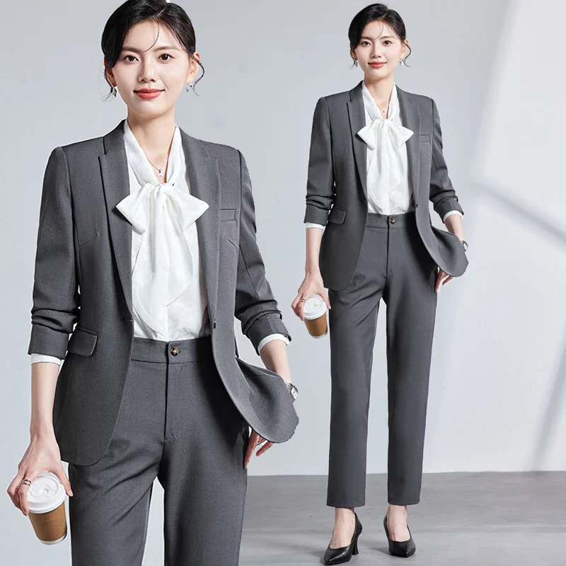 

Женский костюм в корейском стиле, весенне-осенний модный элегантный костюм для менеджера отеля, элитный деловой деловой костюм, профессиональный пиджак