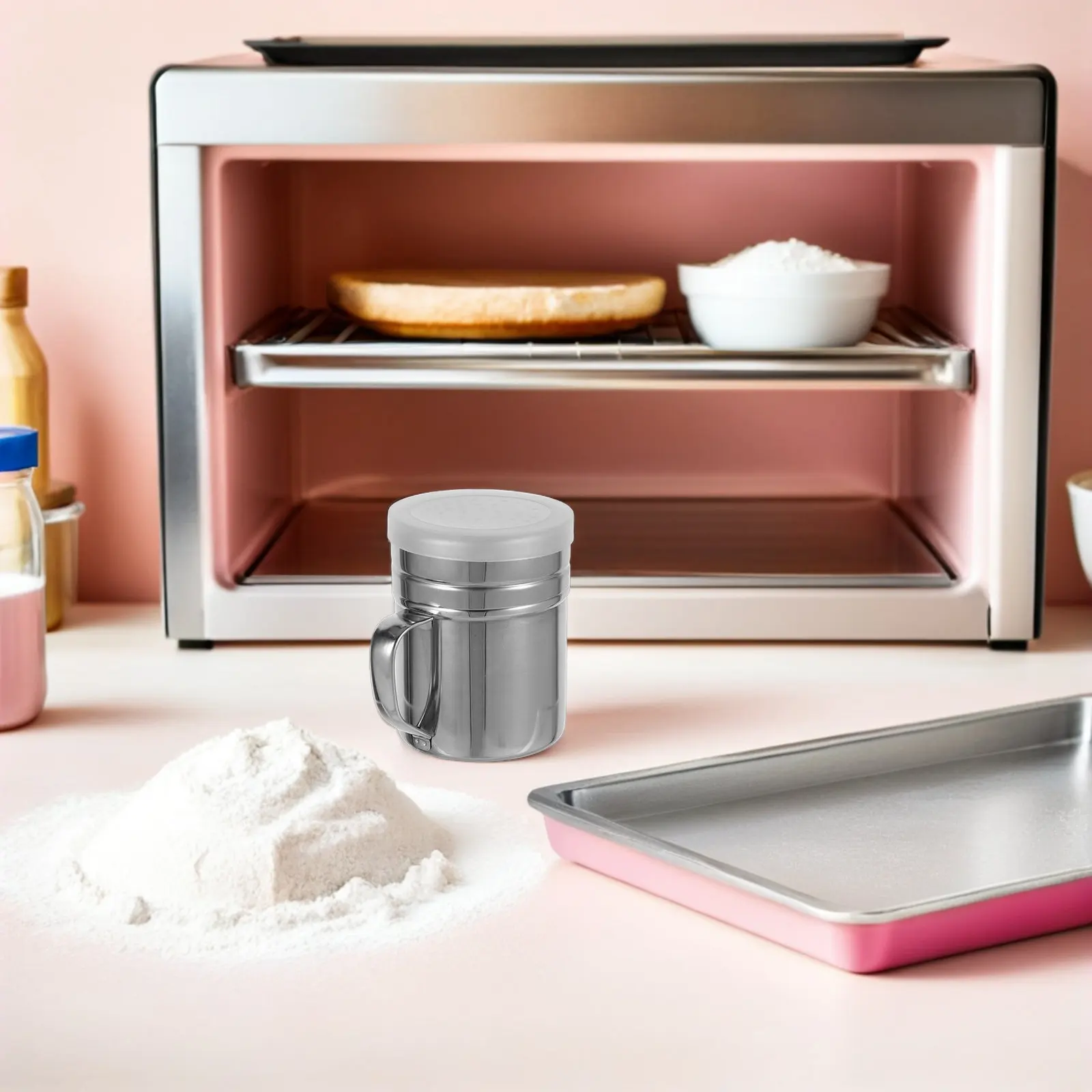 2Pcs Stainless Steel Flour Shaker Sifter Dredge Shaker with Lid Ergonomic Handle Kitchen Seasoning Dispenser Powdered Sugar