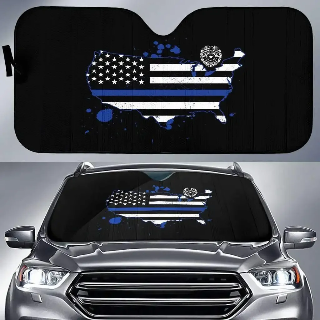 USA Thin Blue Line Flag Car Sun Shades Amazing Gift Car UV protection windshield sunshade accessories for family gifts