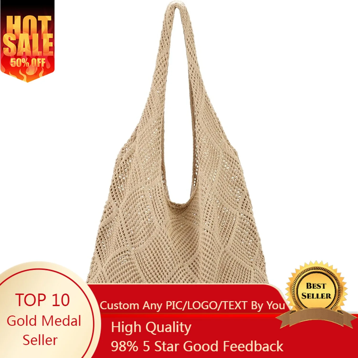 hatisan Crochet Bags for Women - Summer Beach Tote, Aesthetic Hippie Knit Bag