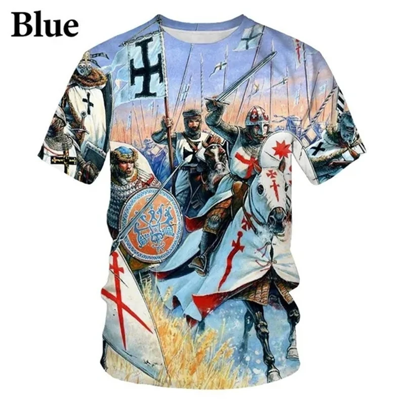 Cavalier Knights Templar Retro T Shirt Casual Streetwear Harajuku Men 3D Printed Short Sleeve Streetwear T-shirts Chilren Top