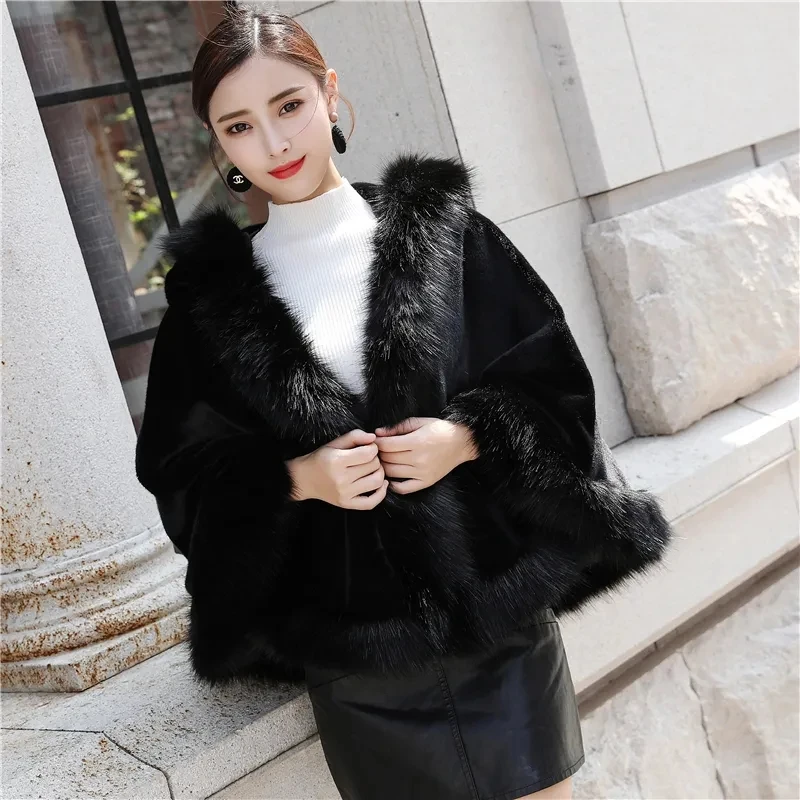 2023 Autumn Winter New Cape Self-Cultivation Versatile Women\'s Faux Fur Coat Leisure Loose Fashion Female Faux Fur Jacket