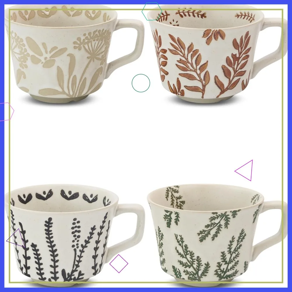 

12oz Ceramic Coffee Mug Set of 4, Nature Inspired Design, Microwave & Dishwasher Safe Tea Cup for Home Office Use