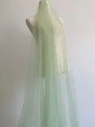 Gorgeous Sage Green Mesh Lace Fabric with Pearl for Bridal Veil,Skirt,Wedding Dress,Haute Couture,Light Blue Beads Gauze