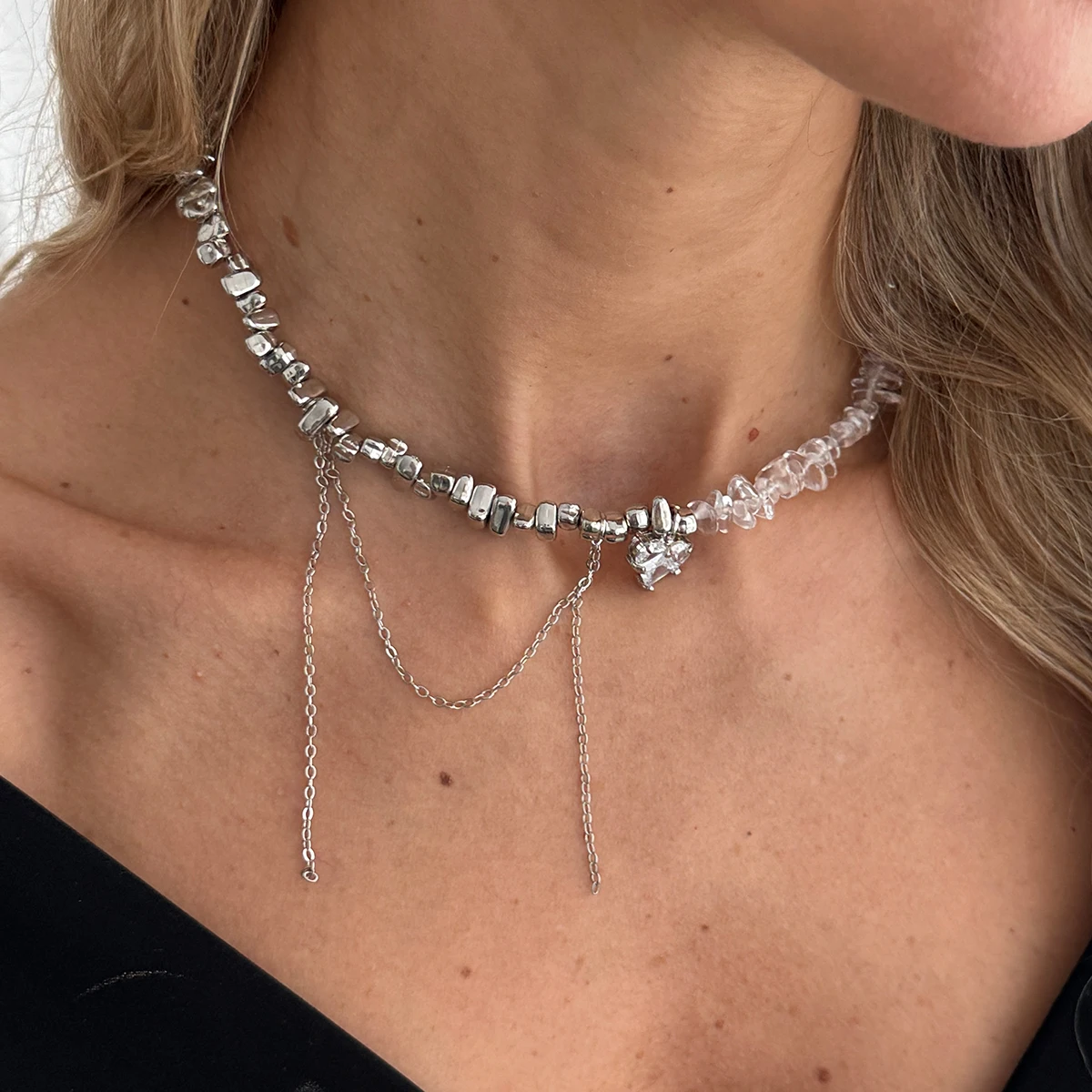 SHIXIN Exquisite Sparkling Rhinestones Heart Shaped Pendant Necklace for Women Trendy Irregular Crystal Chain Choker Necklaces