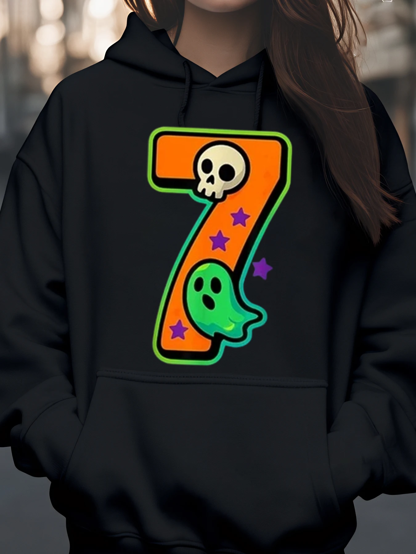 

Хэллоуин номер 7, череп, призрачный принт, толстовка с капюшоном, праздничный костюм для женщин, мужчин и детей