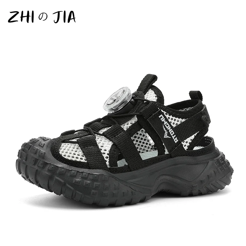 Summer New Breathable Hollow Mesh Children's Sports Shoes Boys and Girls Rotating Buckle Sandals Quick Drying Shoes 28-38