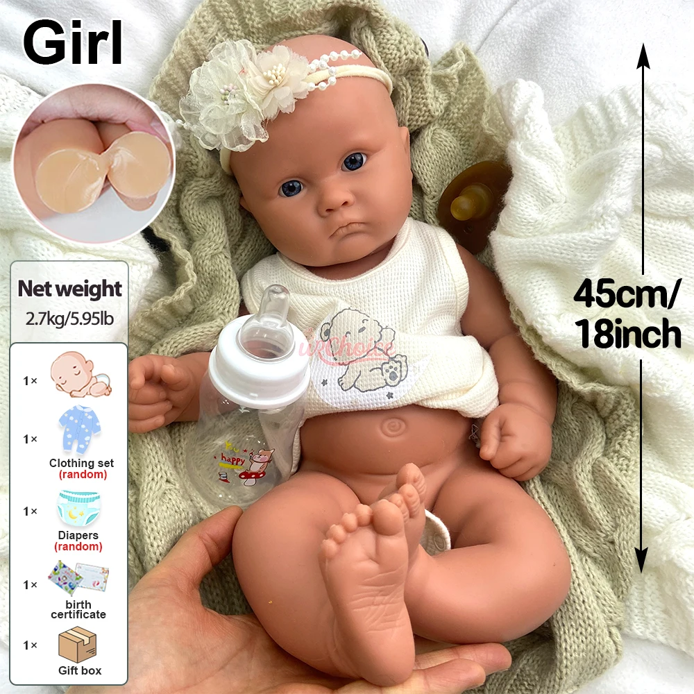 Handcrafted 18Inch Waterproof Silicone Doll Soft Lifelike Reborn Baby Girl Weighted Newborn Doll for Collectibles & Kids Toy