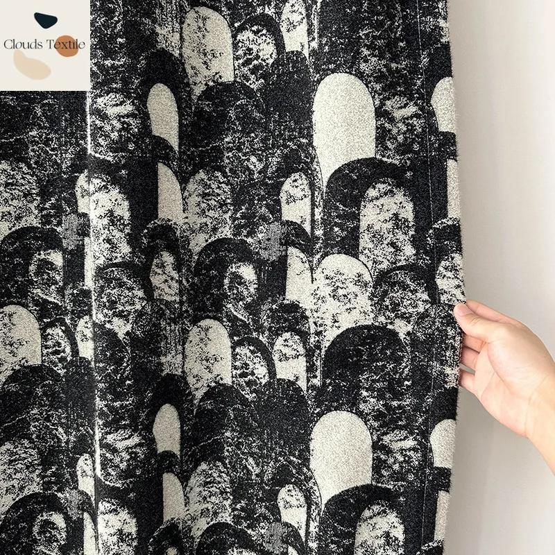 

Modern New Velvet Curtains for Living Room Bedroom Black and White Antique Style Jacquard Fabric Curtains Customize