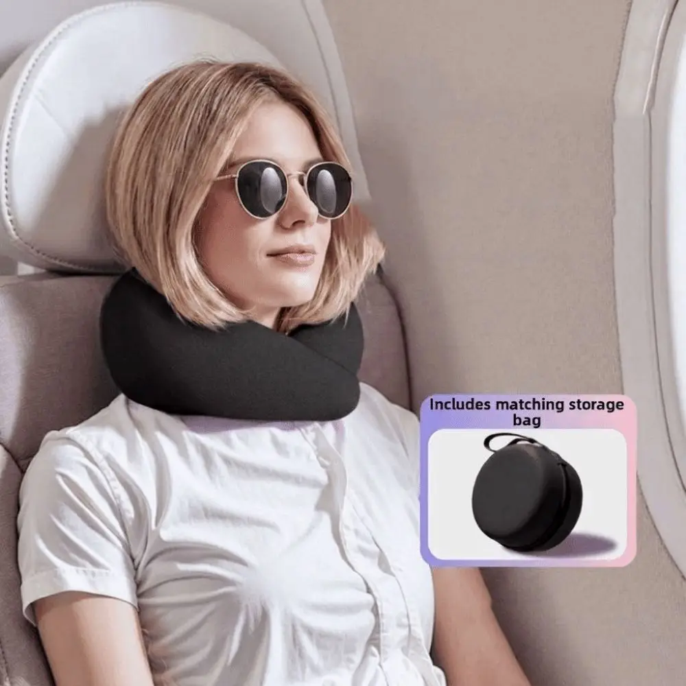 Slow Rebound U-shaped Neck Pillow Foldable Durable Travel Neck Cushion Non-Deformed with Storage Box Hooded Neckrest Pad