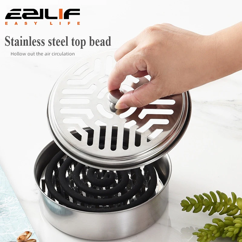 Stainless steel mosquito coil box cover, home fireproof creative ash tray, safe outdoor portable mosquito coil box