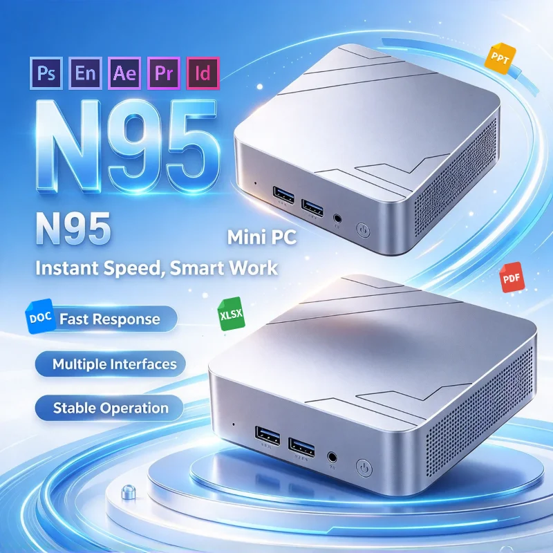 Intel N95 4C4T Mini Desktop Pro 16GB RAM 1TB NVMe SSD 3.4GHz Triple 4K Display WiFi6 BT5.2 Silent Low Power PC for Home Business