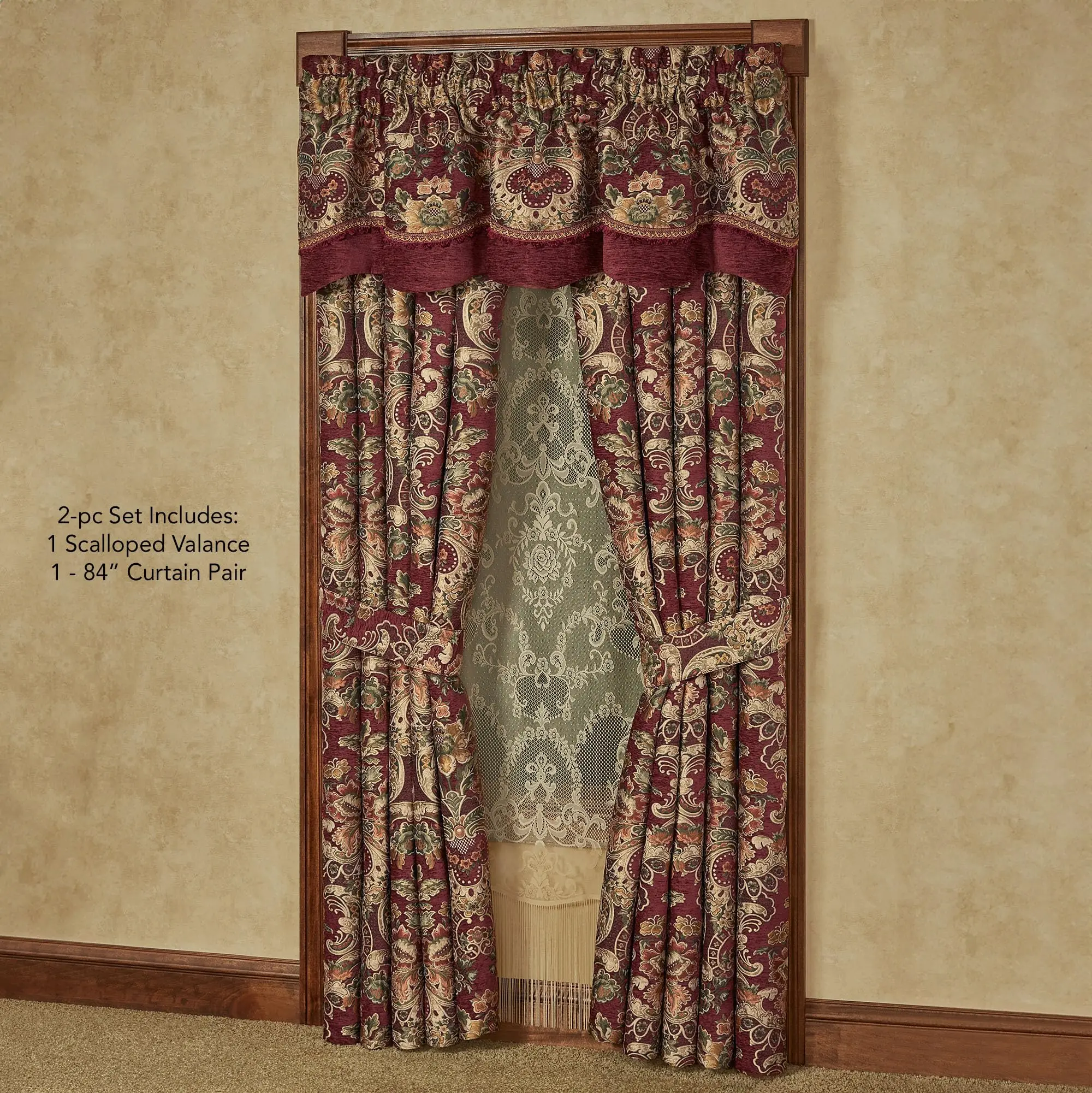 Tosca Chateau Luxury Window Scalloped Valance & 84L Curtains Set