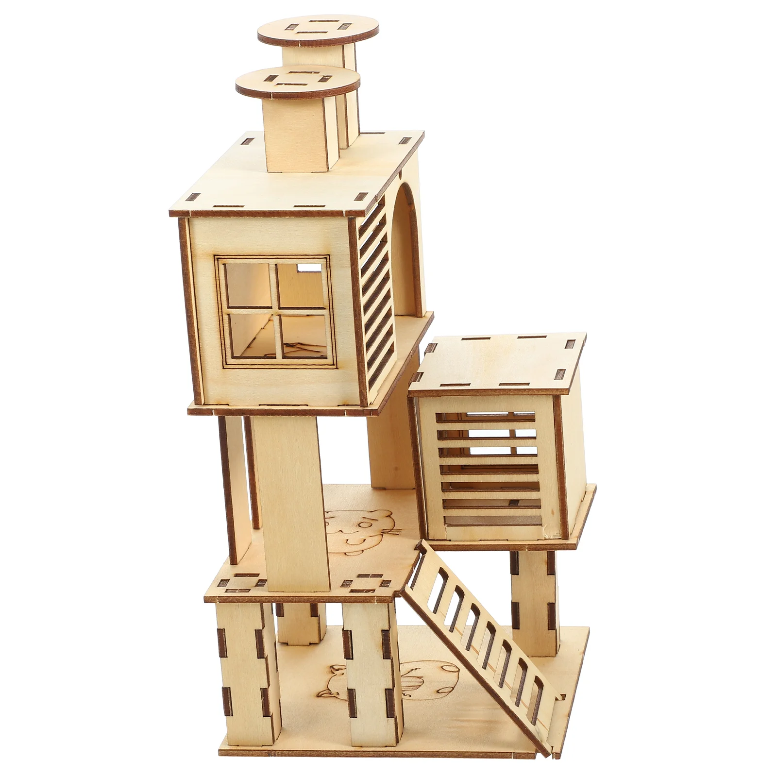 

Hamster Villa Pet Habitat Supply Summer Hideout Ladder House Platform Wooden Slide Cage Decoration