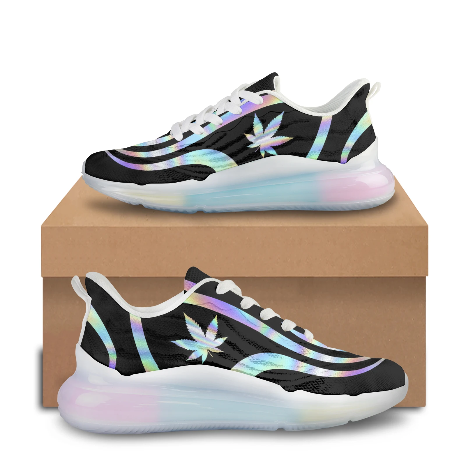 Fashion Gradient Weed Leaves Printend Sneakers AF Cushion For Walk Shoes Tennis Brand Sneakers Men Casual Sneakers