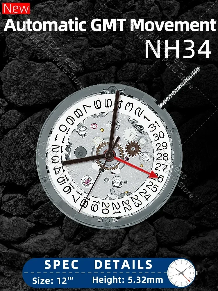 

Japan nh34 Movement New Original 24 jewels nh34a gmt 4 Hands 4R34 GMT Date Watch Automatic Metal High Accuracy Winding