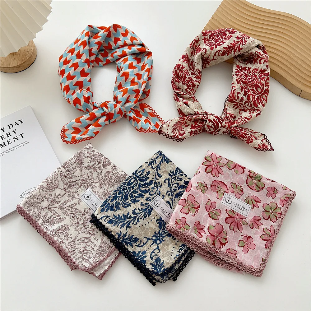 70cm Handkerchief Cotton Neck Scarves For Women Small Neckerchief Bag Scarfs Square Headband Cute Bandana Head Hair Scarf Female