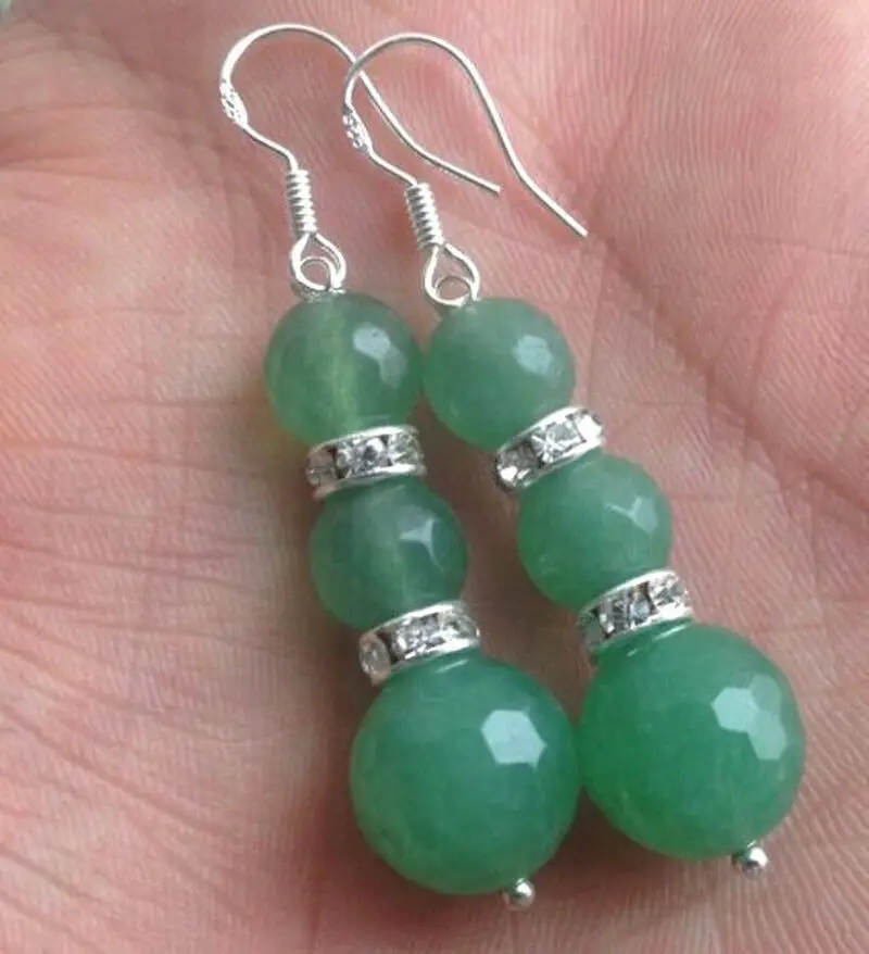 

8-10mm Natural Faceted Green Emerald Gemstones Silver Hook Dangle Earrings AAA