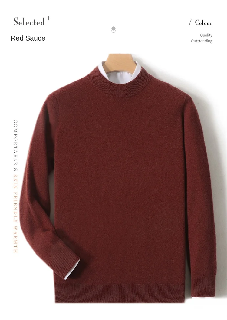 Herren-Pullover aus 100 % reiner Merinowolle, halbhoher Ausschnitt, einfarbig, Übergröße, lässiger Pullover, Herbst- und Wintersport-Kaschmir-Oberteil – Detail 25