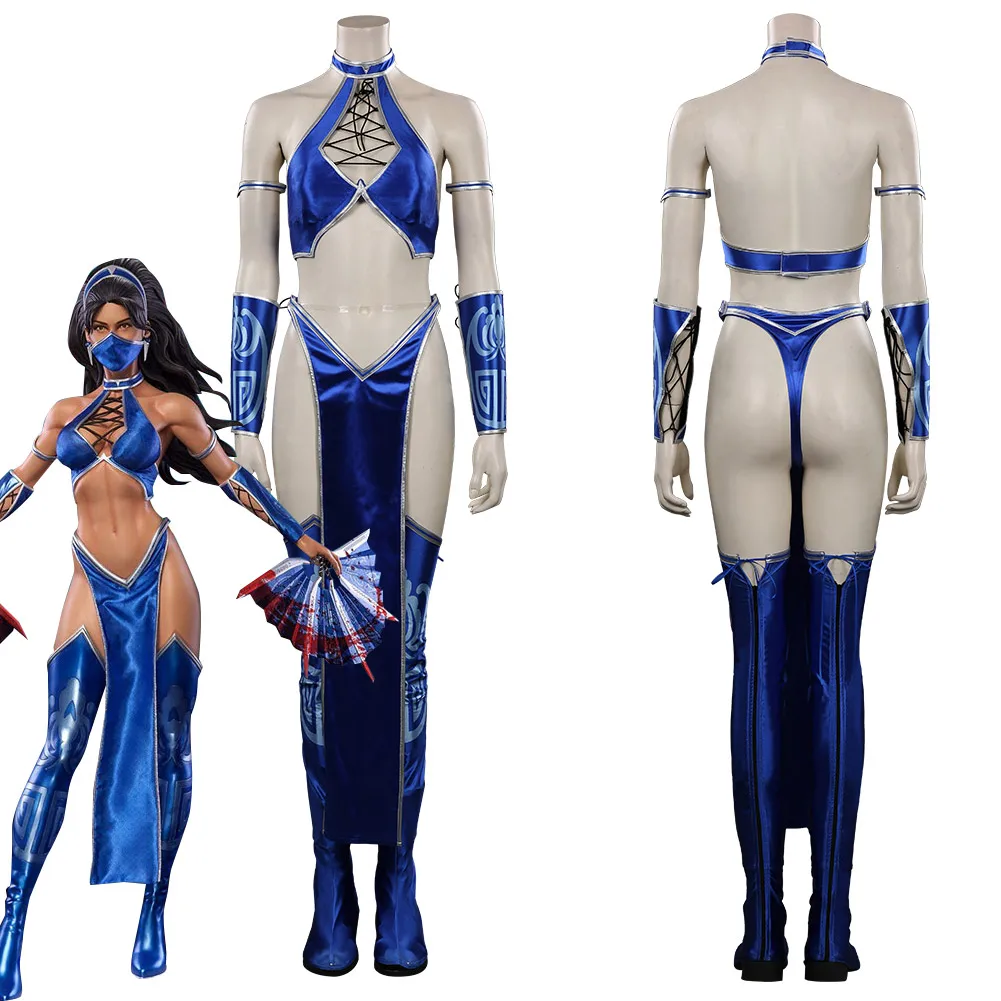 Mortal Kombat ata leena Kitana Cosplay Costume pour femme adulte, combinaison sexy, masque, tenue Nette, Halloween, carnaval imbibé