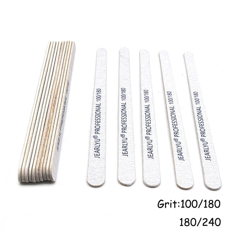 10 Pcs/Lot Wooden Nail File 100/180/240 Grey Sandpaper Buffer Block Professional Pedicure Manicure Gel Polishing Files Tools Set