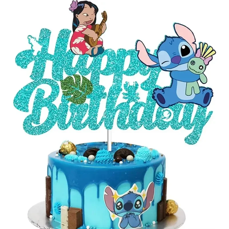 Disney Lilo & Stitch Happy Birthday Party Supplies Cake Decoration Anime Figures Stitch Cartoon Kids Party Flag Cake Decoration