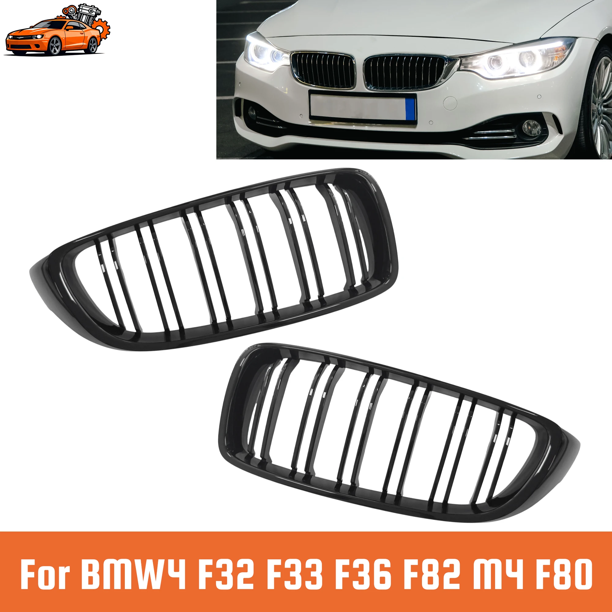 Front Kidney Bumper Grill For BMW 4 Series F32 F33 F36  M3 F80 M4 F82 2014 2015 2016 2017 2018 2019 Diamond Black Racing Grille
