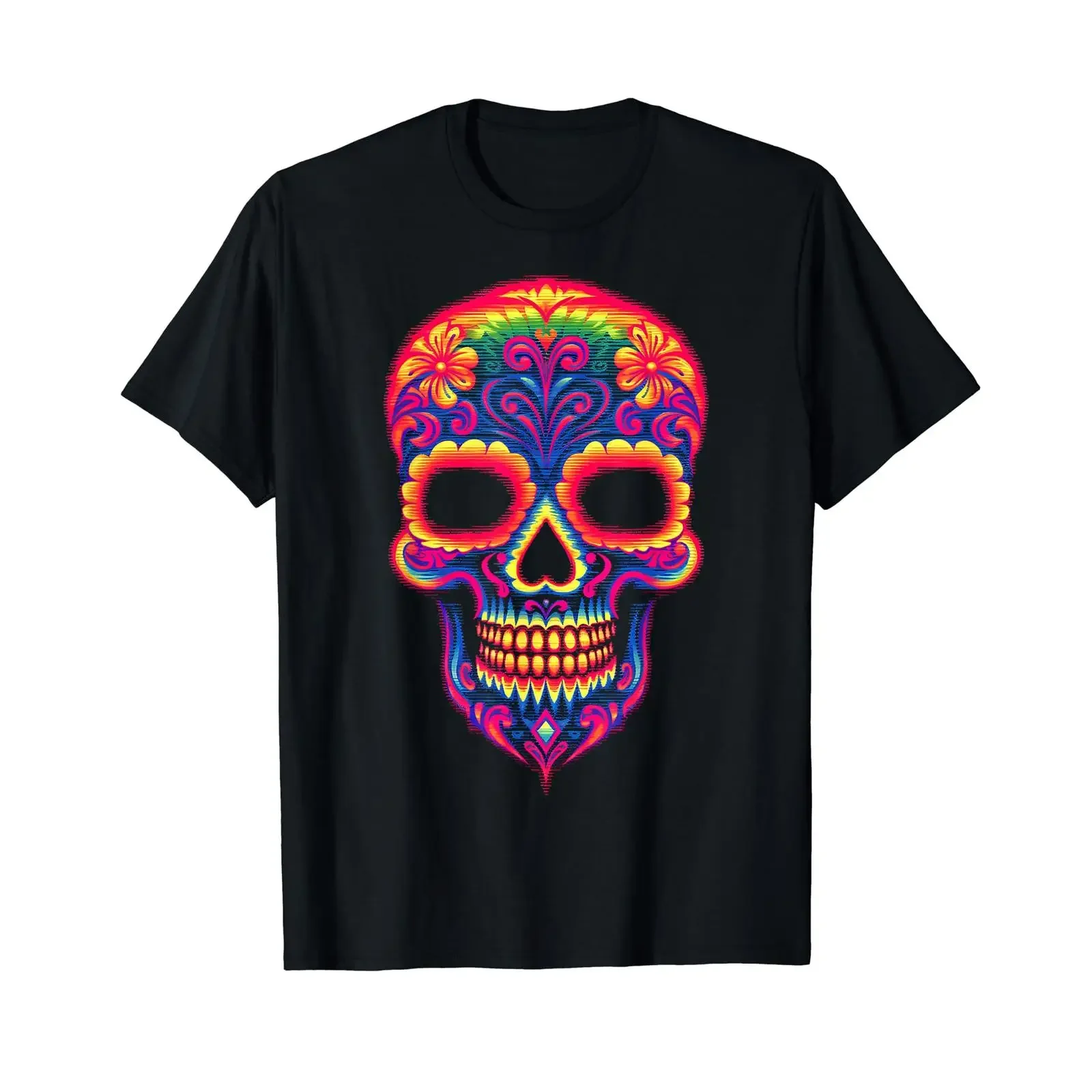 Skull Pixel Art Colorful Abstract Motif T Shirt vintage Washed Casual Slightly Stylish designer clothes graphic Unisex