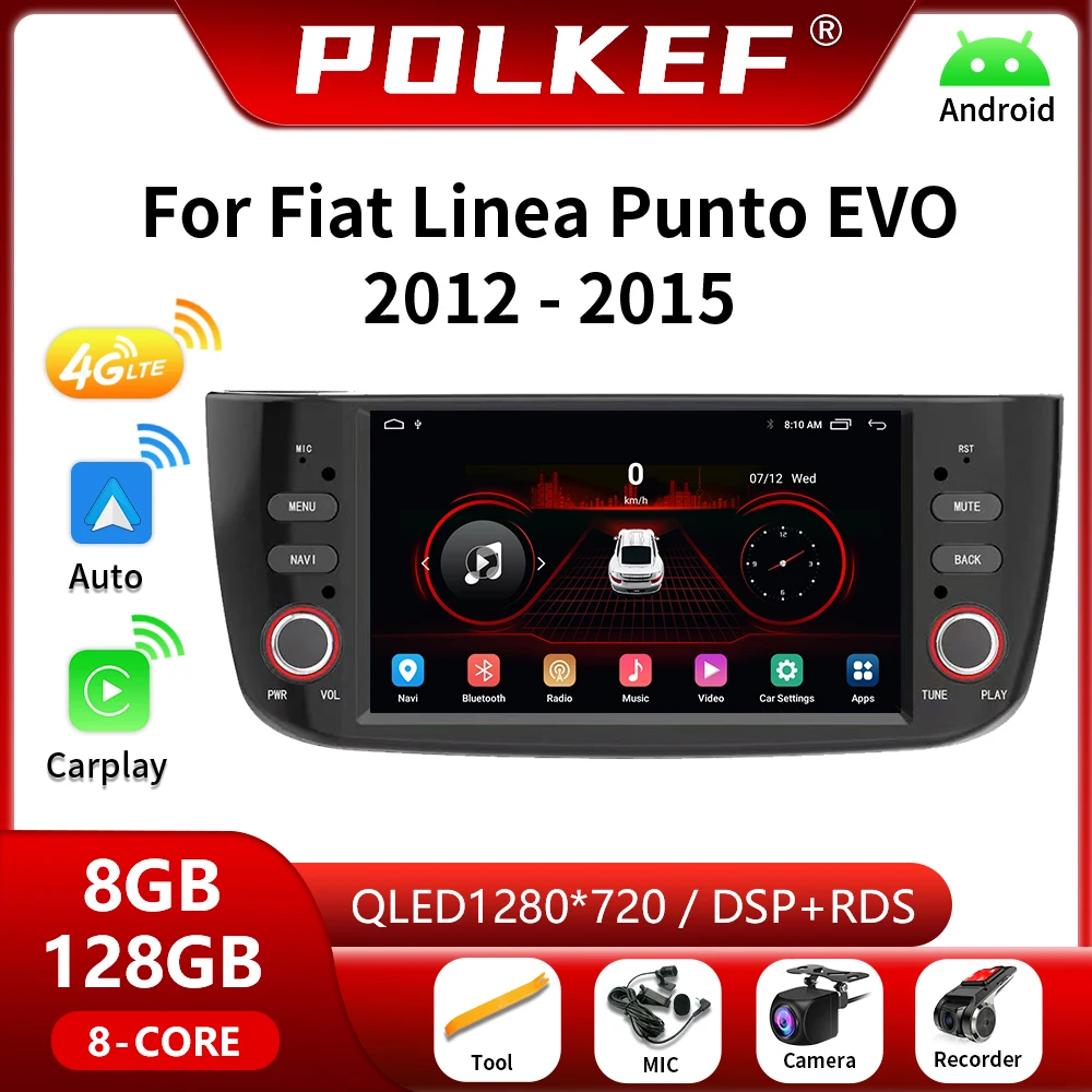 

For Fiat Linea Punto evo 2012-2015 Android 13 AutoRadio Stereo Car Radio Multimedia Video Navigation GPS 2din DVD 4G Carplay DSP