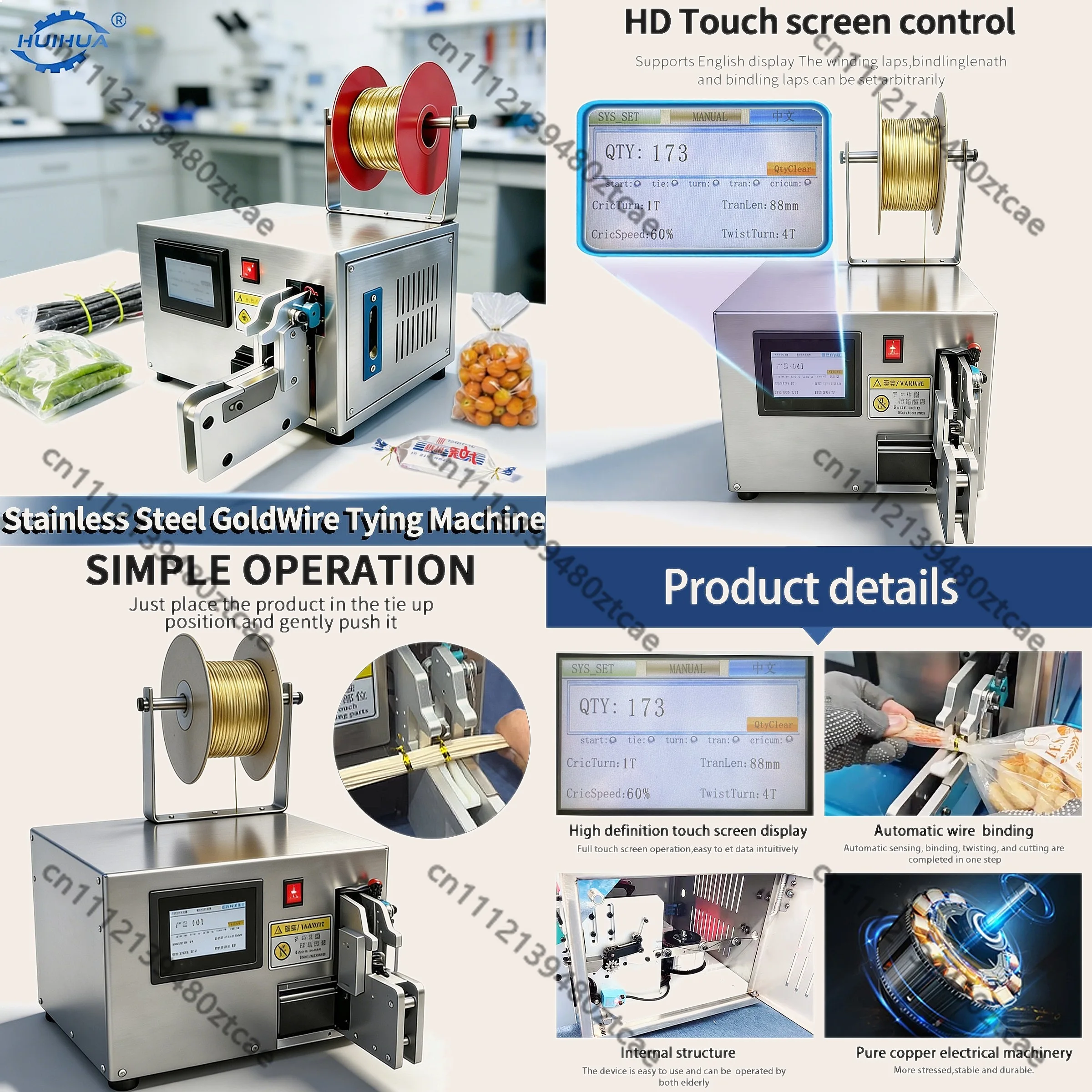 Automatic Stainless Steel Touch Screen Wire Tying Machine for Candy Bread Fruit Bag Sealing