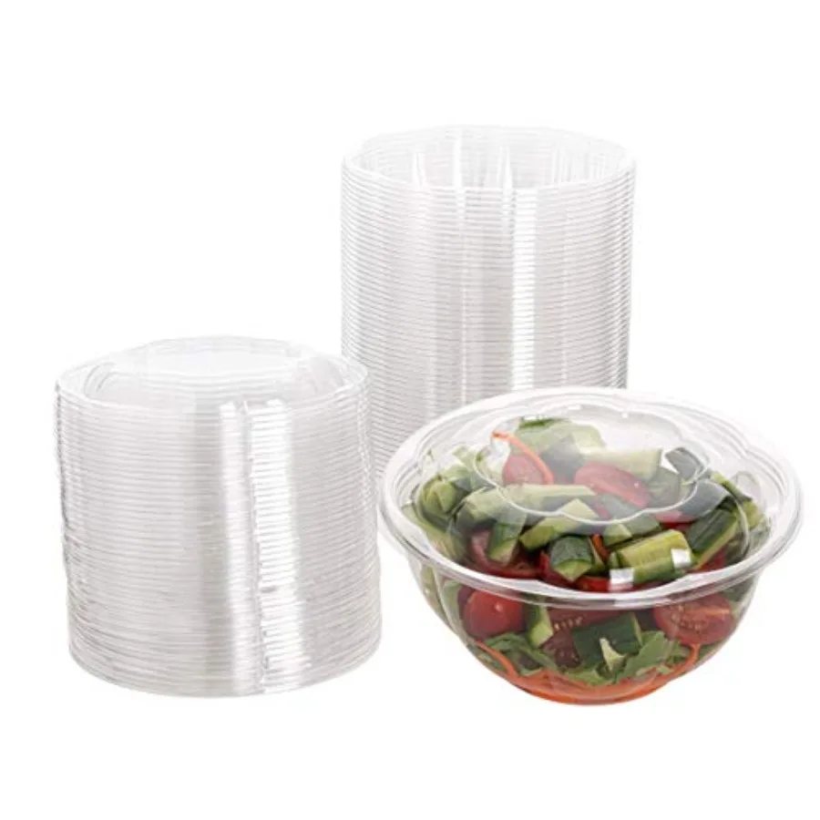 

Disposable Plastic Salad Bowls with Airtight Lids Ideal for Meal Prep, Takeout, Catering, Parties, Picnics, and Food Storage, S