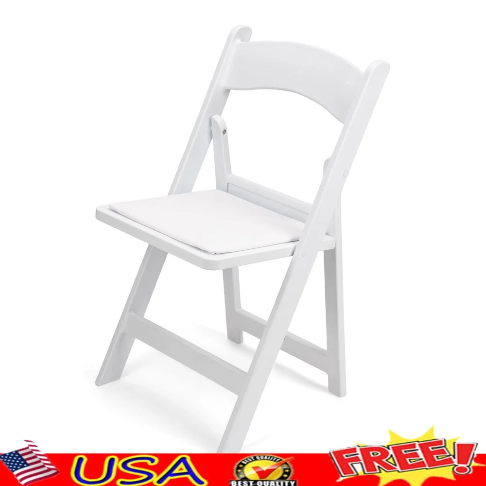 

White Resin Folding Chair Padded Seat Lightweight Stackable Indoor Outdoor Use Easy Clean Maintenance 353 lb Load Capacity