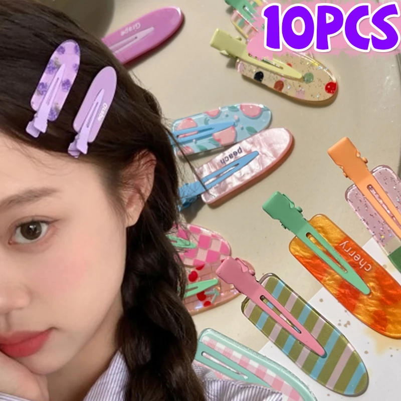 10Pcs Fruit Juice Series Cute Grape Watermelon Traceless Alligator Clip Hair Accessories Makeup Hair Clip for Women Banger Clip