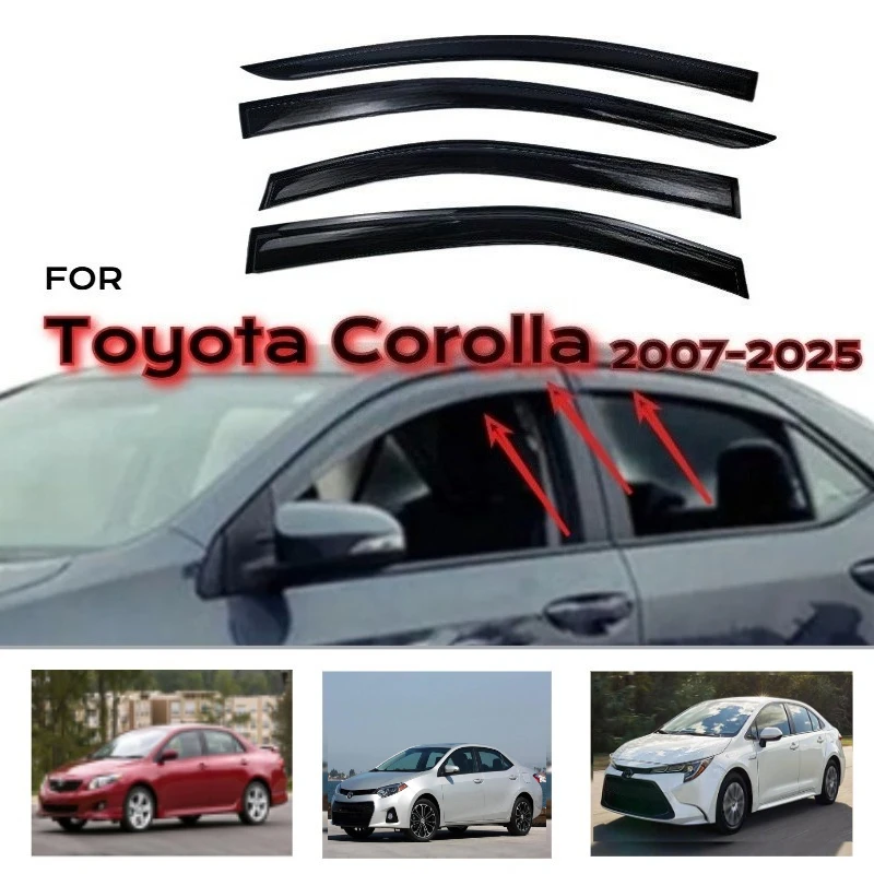 

Для Toyota Corolla 2007-2012, для Corolla 2014-2018, для Corolla 2019-2025: Дефлекторы окон (ветровики), защита от дождя, подходят для всех моделей.