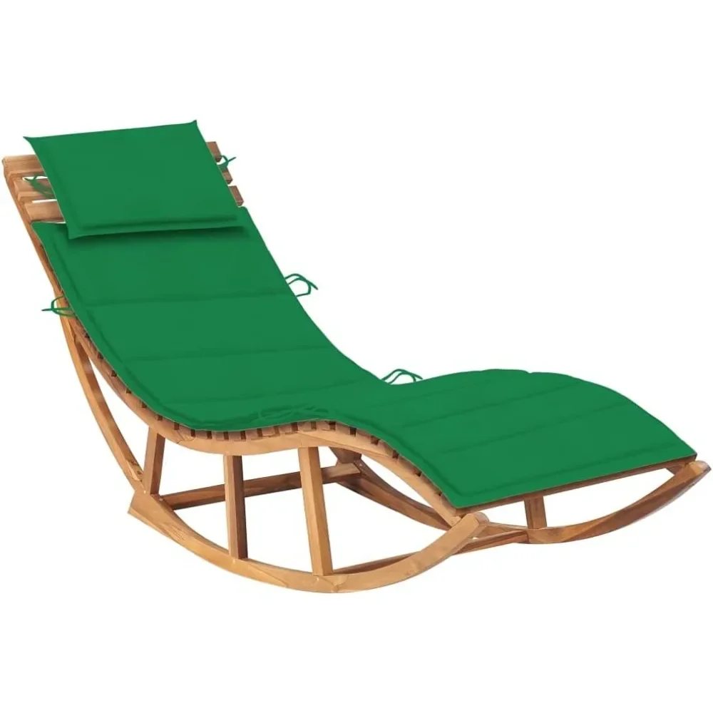 Rocking Sun Lounger with Cushion Solid Teak Wood,Teak Wood Rocking Sun Lounger for Outdoor Relaxation and Sunbathing Furniture