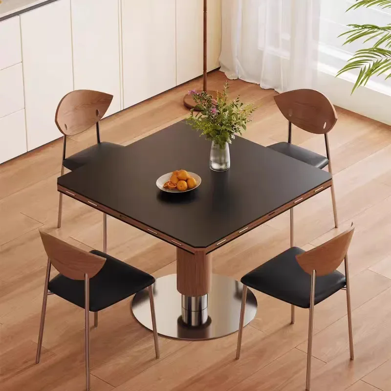 for French Square Rock Slab Dining Table Antique Style Square and Round Dual Purpose Solid Wood Small Apartment Round Bauhaus