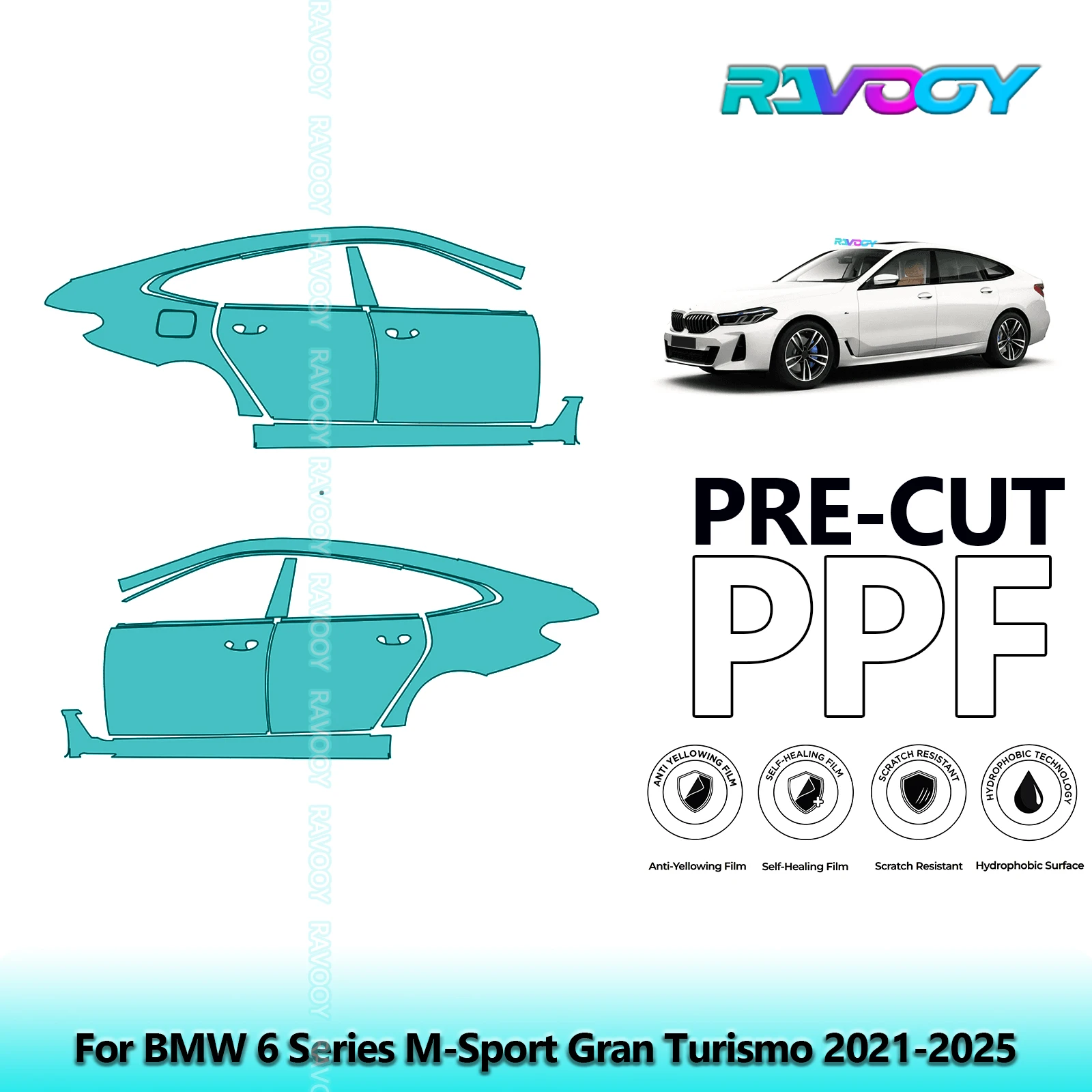 

For BMW 6 Series M-Sport Gran Turismo 2021-2025 8.5mil Pre-Cut PPF Door & A/B Pillar Kit TPU Paint Protection Film Set