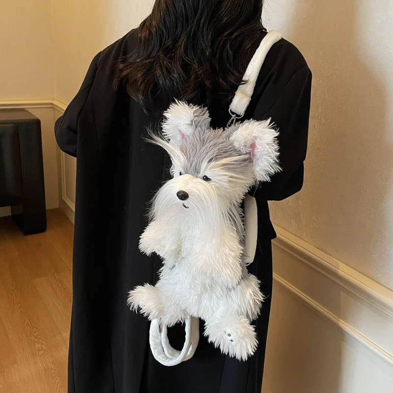 40 cm Kawaii Simulation dessin animé Schnauzer sac à dos jouets en peluche Animal en peluche 3 couleurs animal de compagnie chiot peluches poupée pour enfants cadeaux décor
