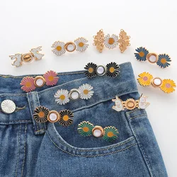 2Pcs small daisy waist button metal plate buckle, nail-free seam-free, waist-closing artifact