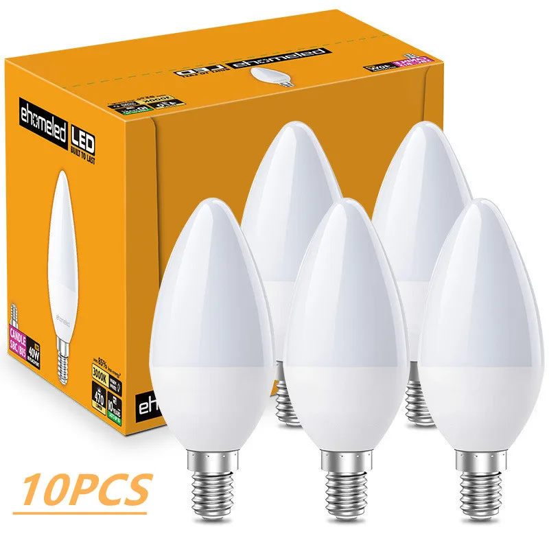 

10pcs/lot E14 E27 LED Candle Light Bulbs 7W 9W Lamp Incandescent Equivalent 45W 60W Warm/Cold Day White Small Edison Screw Light