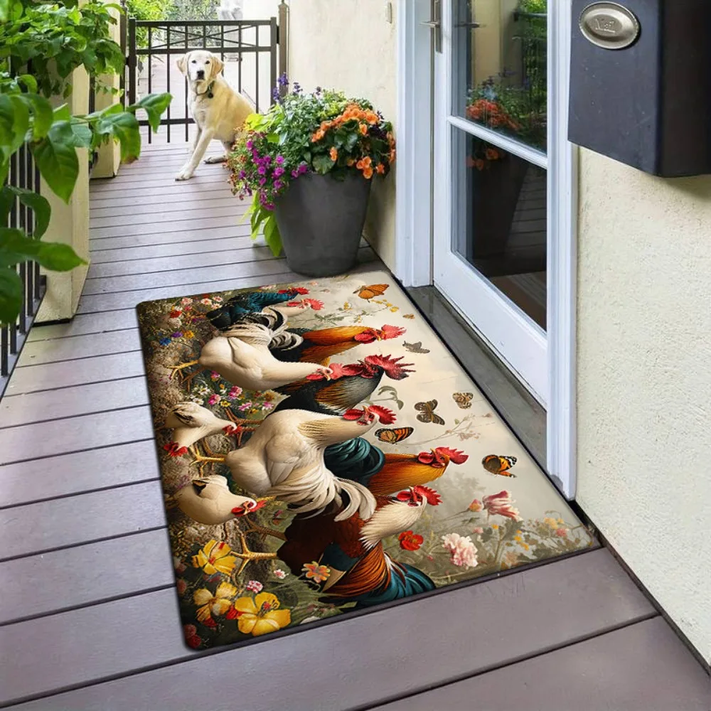 1 قطعة سجادة باب على شكل دجاج المزرعة، بوليستر غير قابل للانزلاق وقابل للغسل 100%، منسوج مسطح منخفض الكومة، مقاوم للبهتان، مستطيل، ماشي #5