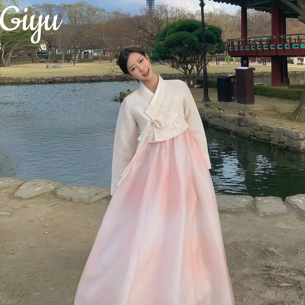

Giyu New Hanbok A-Line 2PCS Wedding Dresses Long Sleeves Pink Tie-dye Customized Korea Photoshoot Plus Size Floor-Length 2025