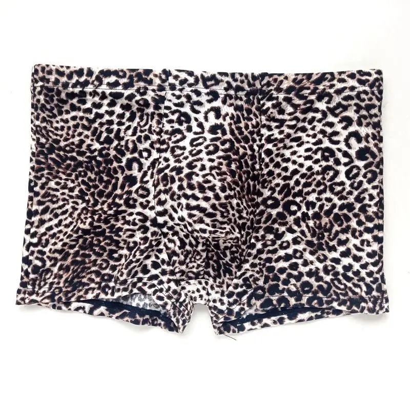 Pouch Style Men’s Low Waist Boxer Briefs Tights Stretch Leopard Print Sexy Underwear